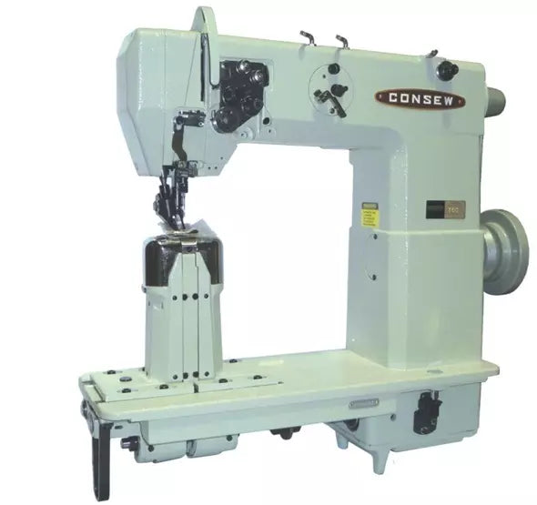 Consew 702 High Speed, 2 Needle, Post Bed, Drop Feed, Needle Feed Lockstitch Industrial Sewing Machine With Table and Servo Motor