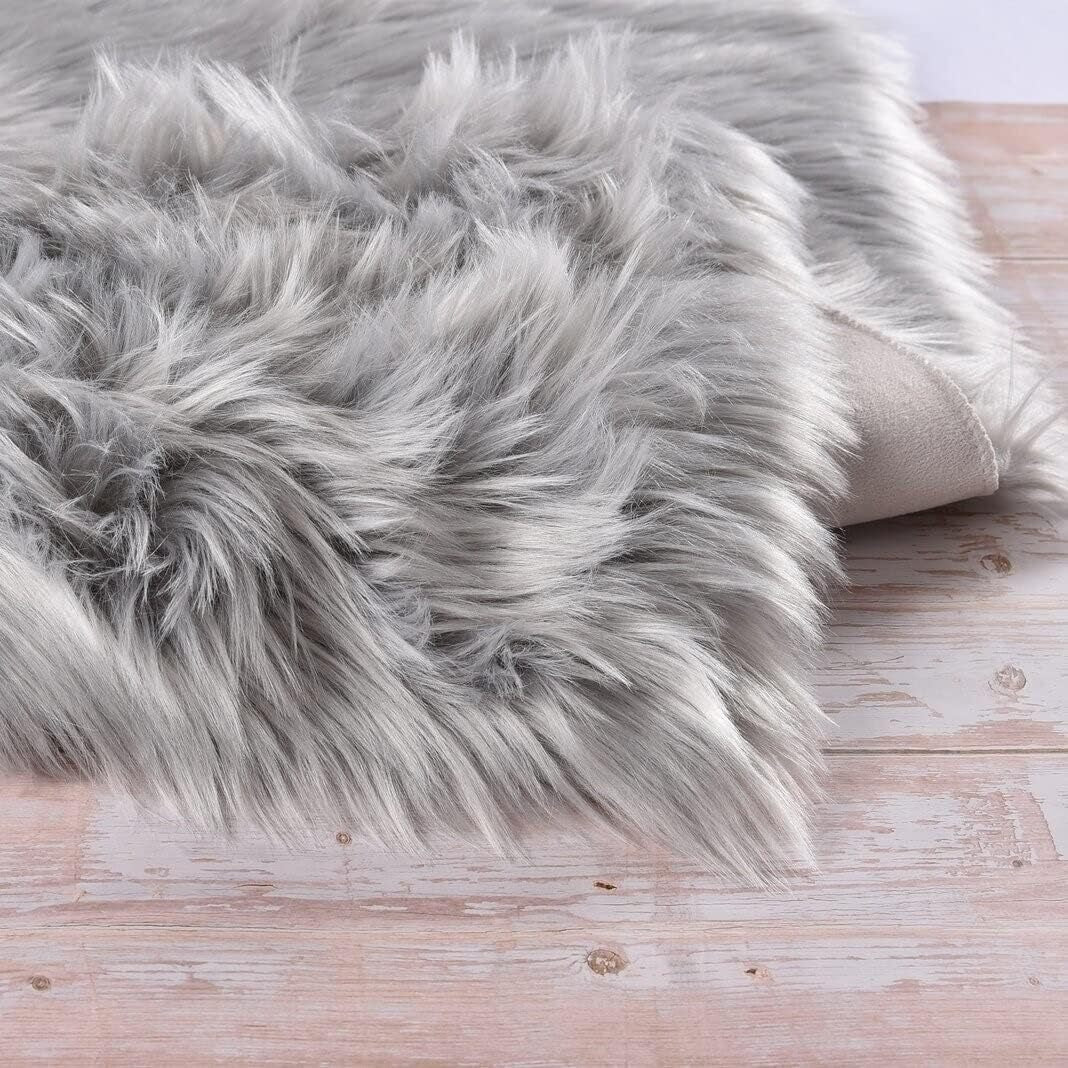 3 x 5 Fuzzy Faux Fur Gray Washable Area Rugs for Living Room for Bedroom
