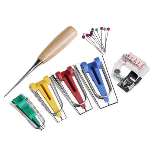 Fabric Bias Tape Maker Kit for Sewing Quilting Awl & Adjustable Binder Foot USA