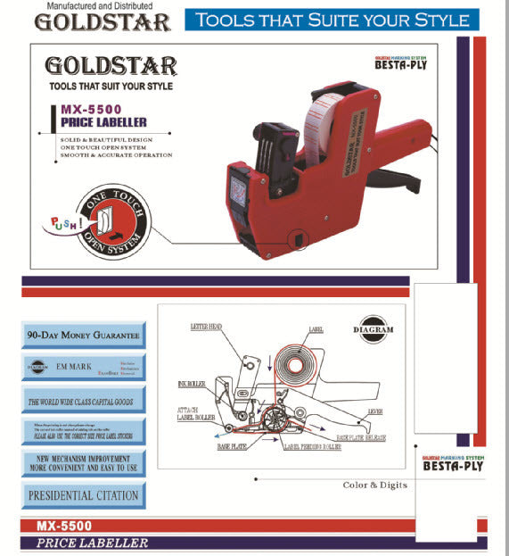 MX5500 1 Line Pricing Label Gun w/ 10,000 pink Labels and 1 spare ink roller .