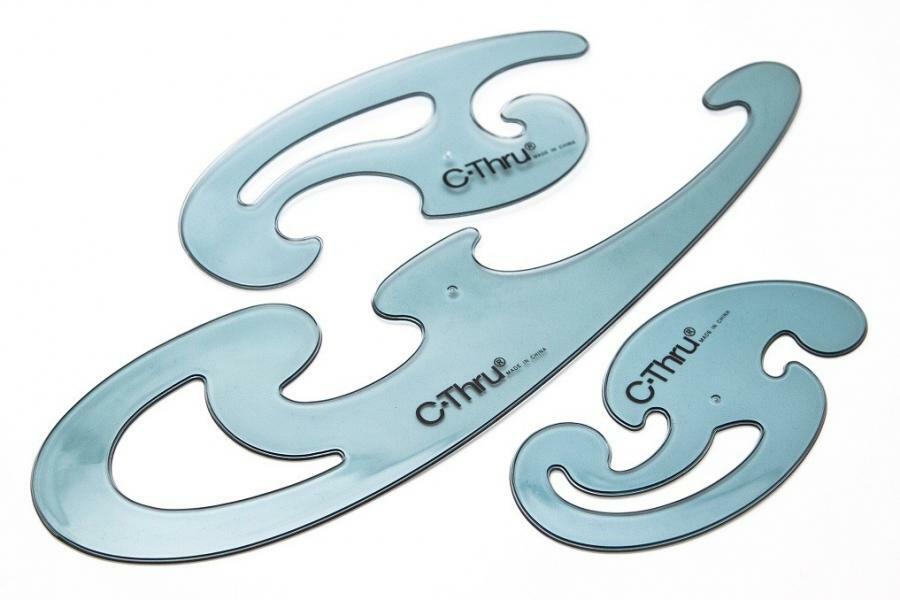 C-Thru KT-8 3 French Curve Set, for designers & pattern makers, clear plastic