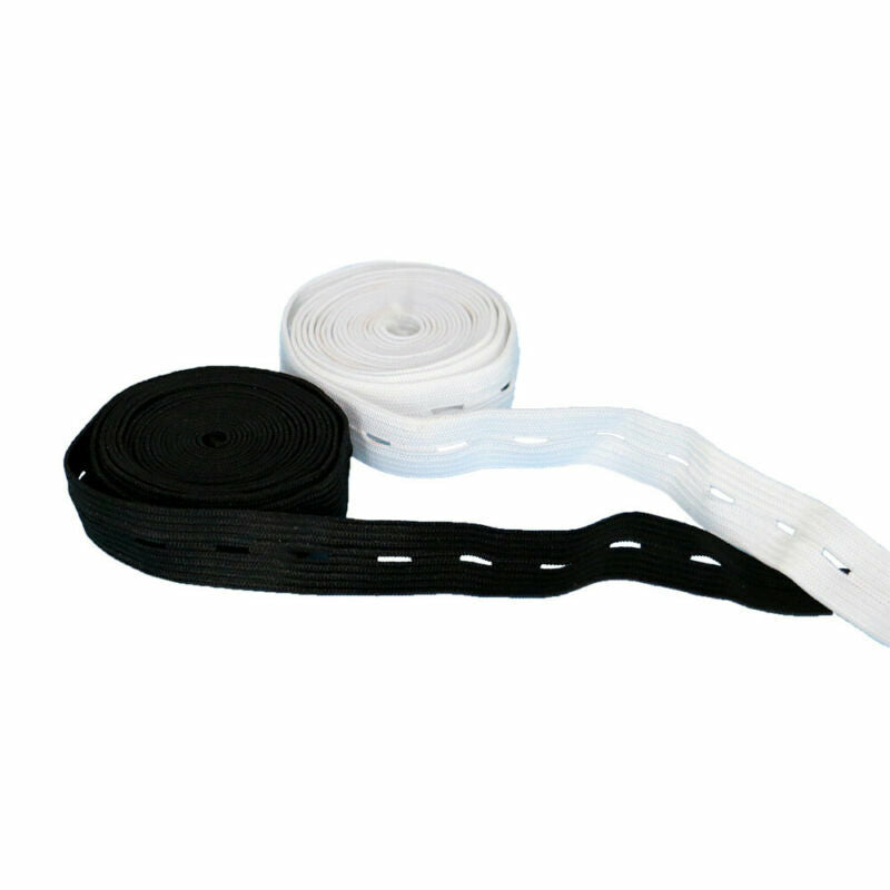 Button Hole Braided Elastic Roll - 5/8 in. x 25 yards,Round Spool Black or White