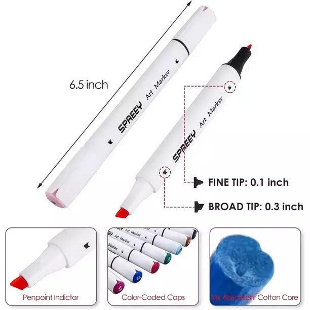 SPREEY 42 Set of Dual-Tip Alcohol Art Markers FREE SHIPPING
