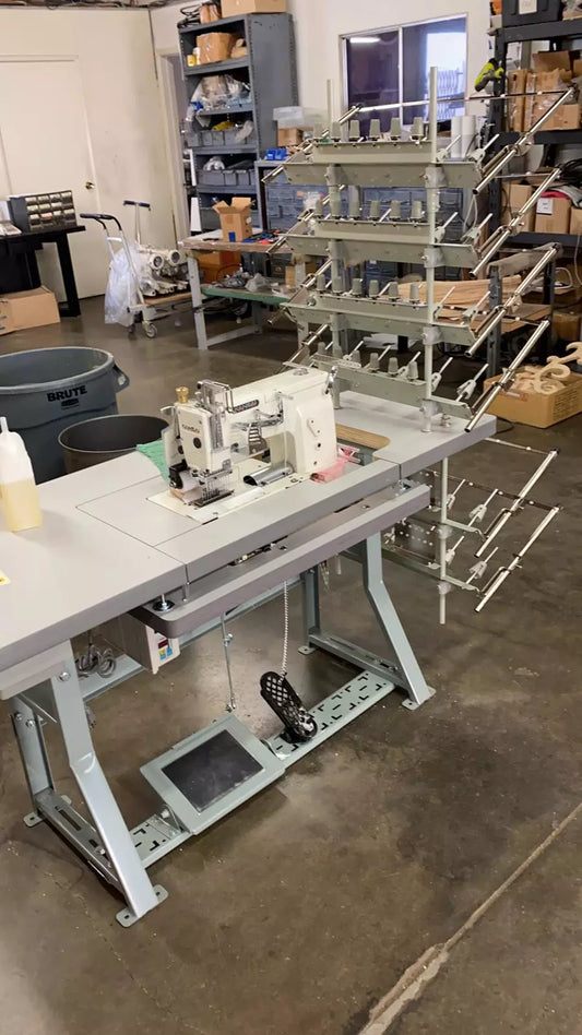 Kansai Special DFB-1412PQ 12-Needle Multi-Needle Industrial Sewing Machine with Table, Stand, and High-Torque Servo Motor
