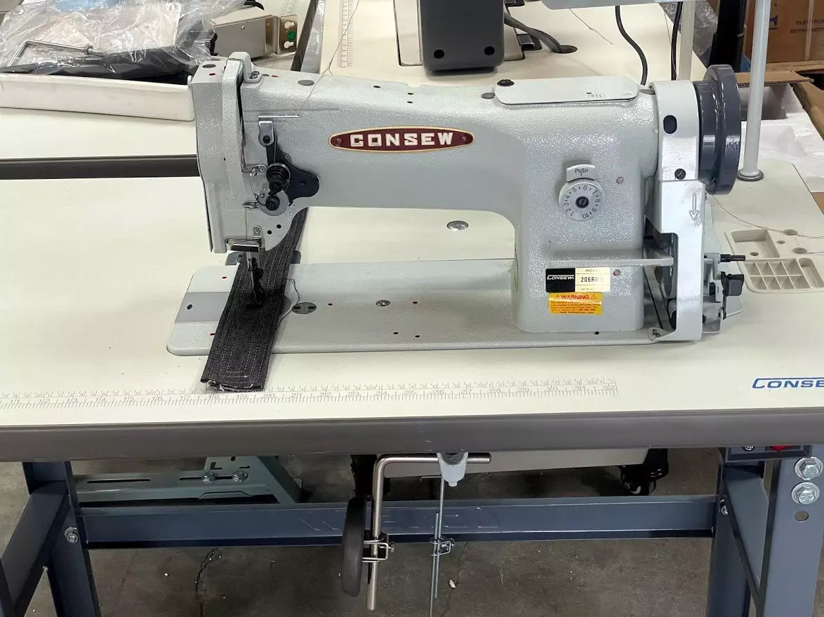 Consew 206RB-5 Triple Feed Heavy Duty Single Needle Drop Feed Lockstitch Upholstery Industrial Sewing Machine With Table and Servo Motor
