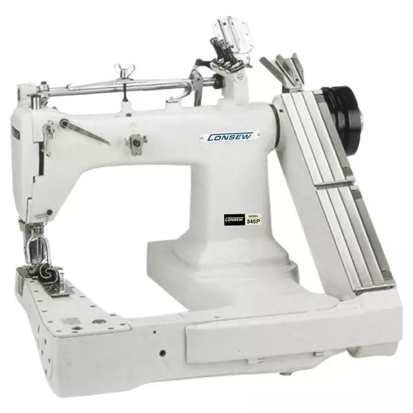 Consew 345-3P High-Speed Feed-Off-The-Arm 3-Needle Double Chainstitch Lap-Seam Sewing Machine (with Table & Servo Motor)
