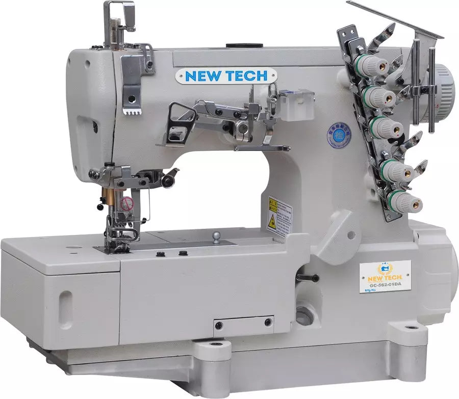New-Tech GC-562-01DA 3-Needle 5-Thread Flatbed Coverstitch Industrial Sewing Machine