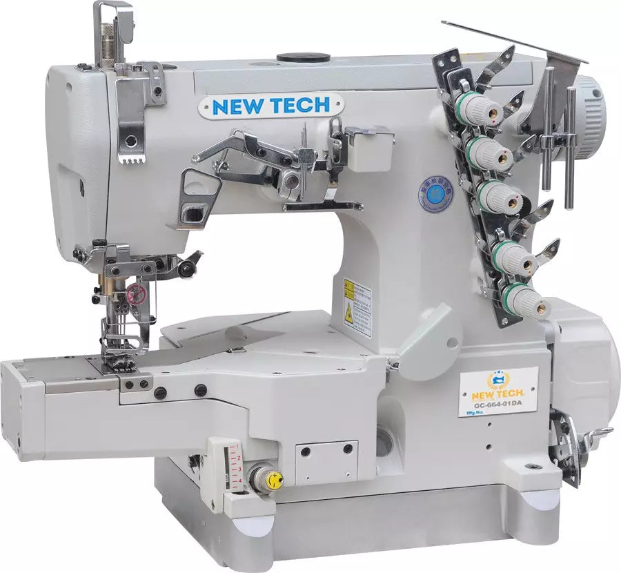 New-Tech GC-664-01DA 3-Needle 5-Thread Cylinder Bed Coverstitch Industrial Sewing Machine