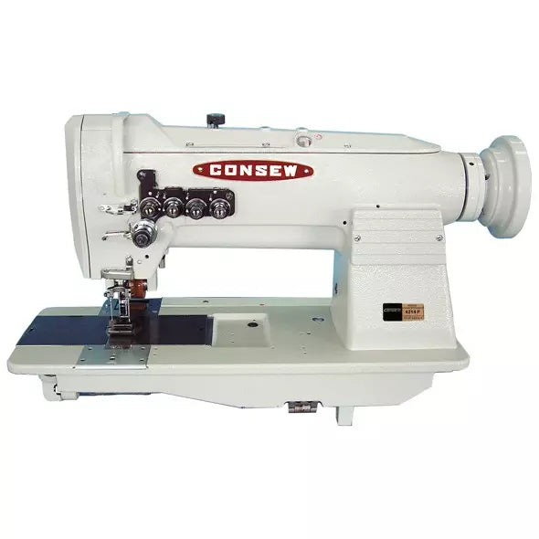 Consew 4214P 4-Needle Heavy-Duty Lockstitch Industrial Sewing Machine with Table, Stand, and High-Torque Servo Motor