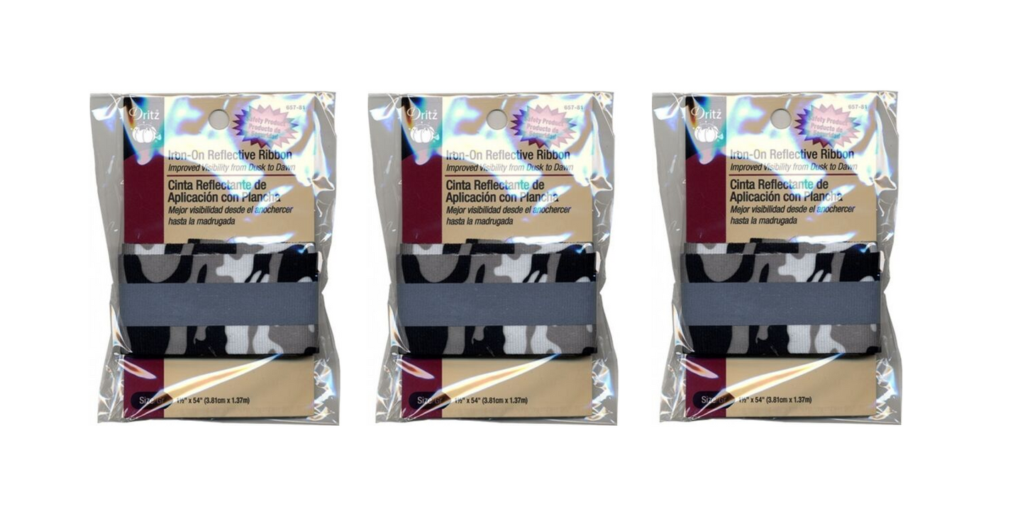 3 PACKS Dritz 1-1/2 Inches Iron-On Reflective Ribbon Gray Camouflage US SELLER