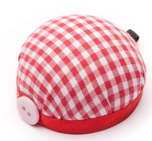PACK OF 6 - WRIST PIN CUSHIONS w/ STRAP 4-1/2" Domed Top Red & White US SELLER