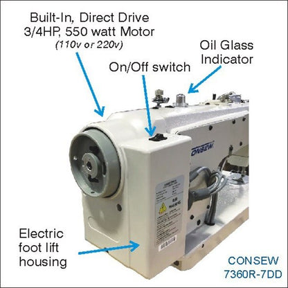 Consew 7360R-7DD High Speed Single Needle Drop Feed Lockstitch Industrial Sewing