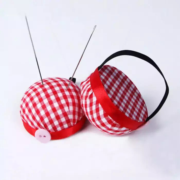 PACK OF 6 - WRIST PIN CUSHIONS w/ STRAP 4-1/2" Domed Top Red & White US SELLER