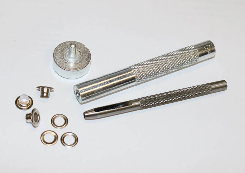 100 NICKEL GROMMETS & WASHERS SET #00 3/16 WITH HAND SETTER   HOLE CUTTER USA