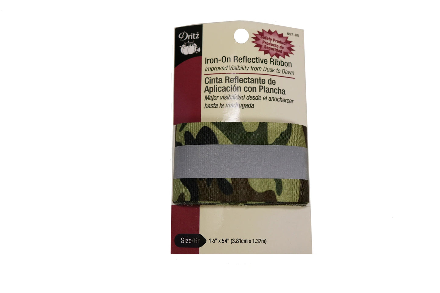 3 PACKS of Dritz Iron-On Reflective Ribbon, Camouflage Camo Green 1-1/2" USA