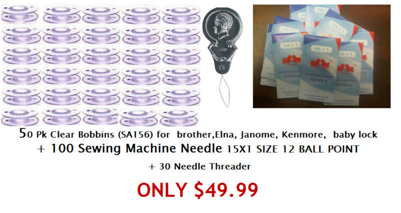 50 Bobbins SA156   100 needles 15x1 SZ 12   25 Needle Threaders SEWING KIT USA