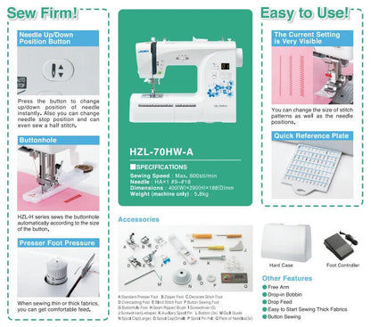 JUKI HZL-70HW Compact Size Computer Controlled Sewing Machine FREE SHIPPING