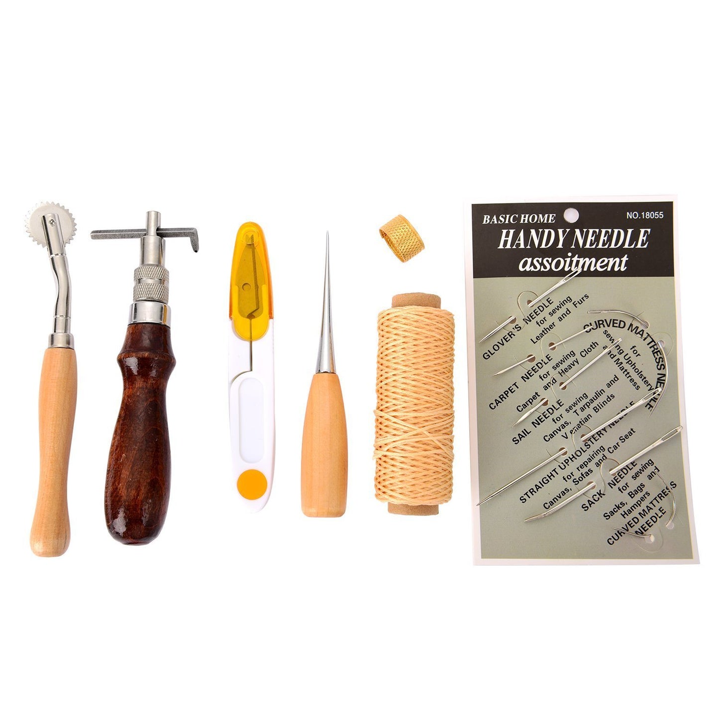 7pcs leather & canvas  Craft Hand Stitching Sewing Tool Set Kit Thread Awl Waxed