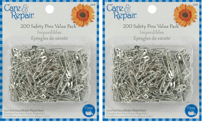 2 PACK Safety Pins Assorted Sizes 200/Pkg Nickel Plated FREE SHIPPING