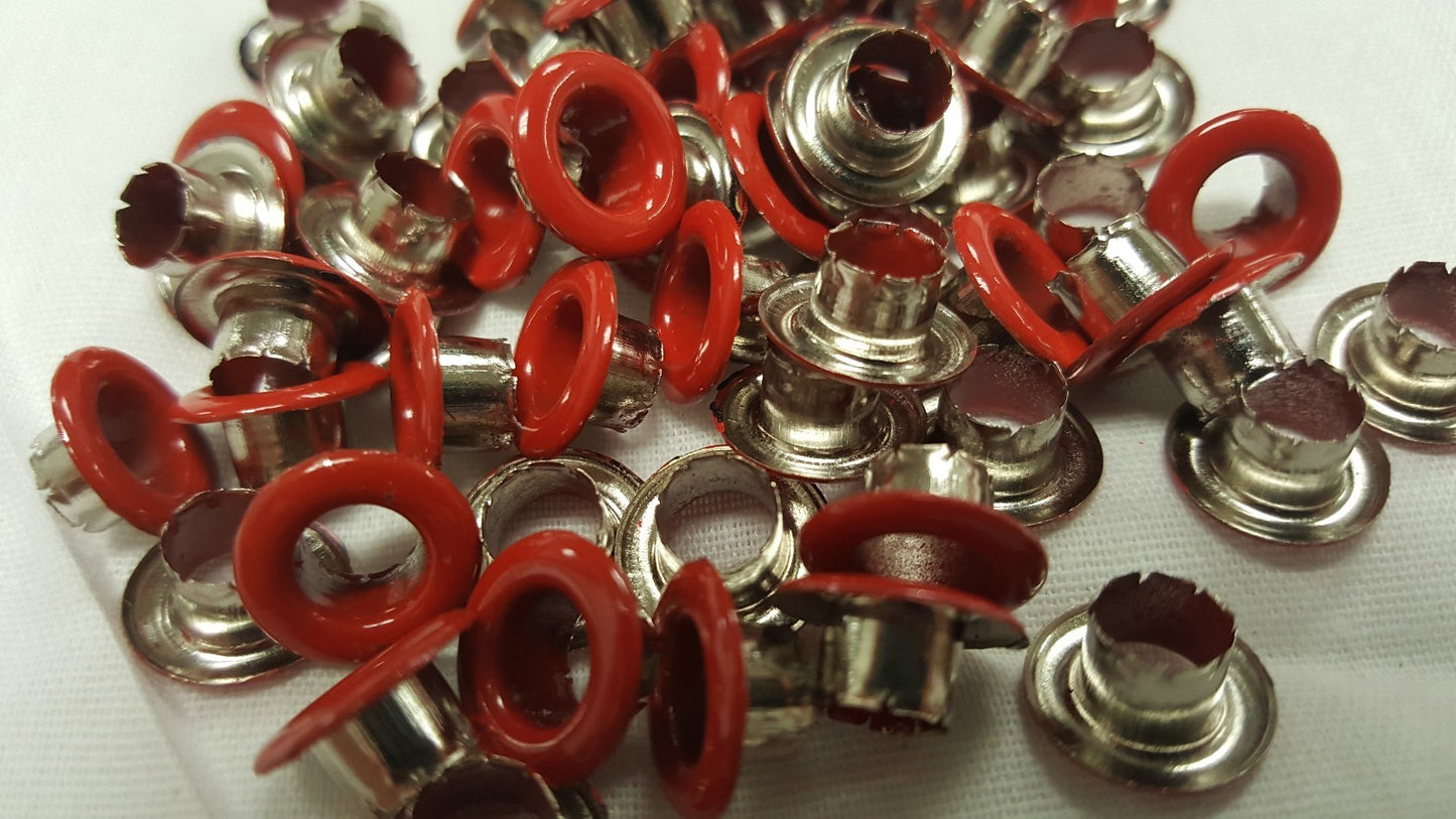 100 SETS  #0 1/4" RED Grommet & Washers, Made of Iron with RED Finish, USA SALE