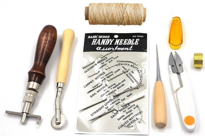 7pcs leather & canvas  Craft Hand Stitching Sewing Tool Set Kit Thread Awl Waxed