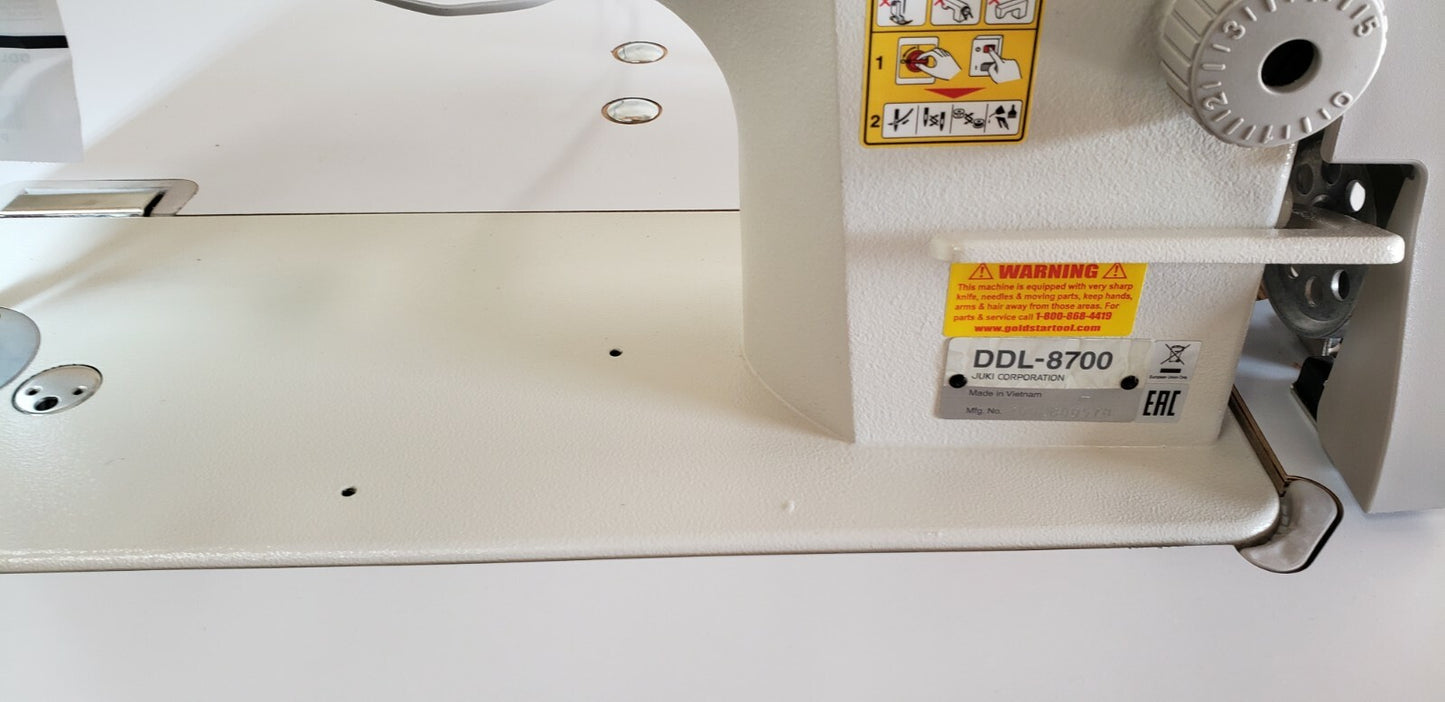 Juki DDL-8700 SEWING MACHINE WITH T-LEGS STAND ,CASTERS,SERVO MOTOR LED LAMP