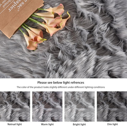 3 x 5 Fuzzy Faux Fur Gray Washable Area Rugs for Living Room for Bedroom