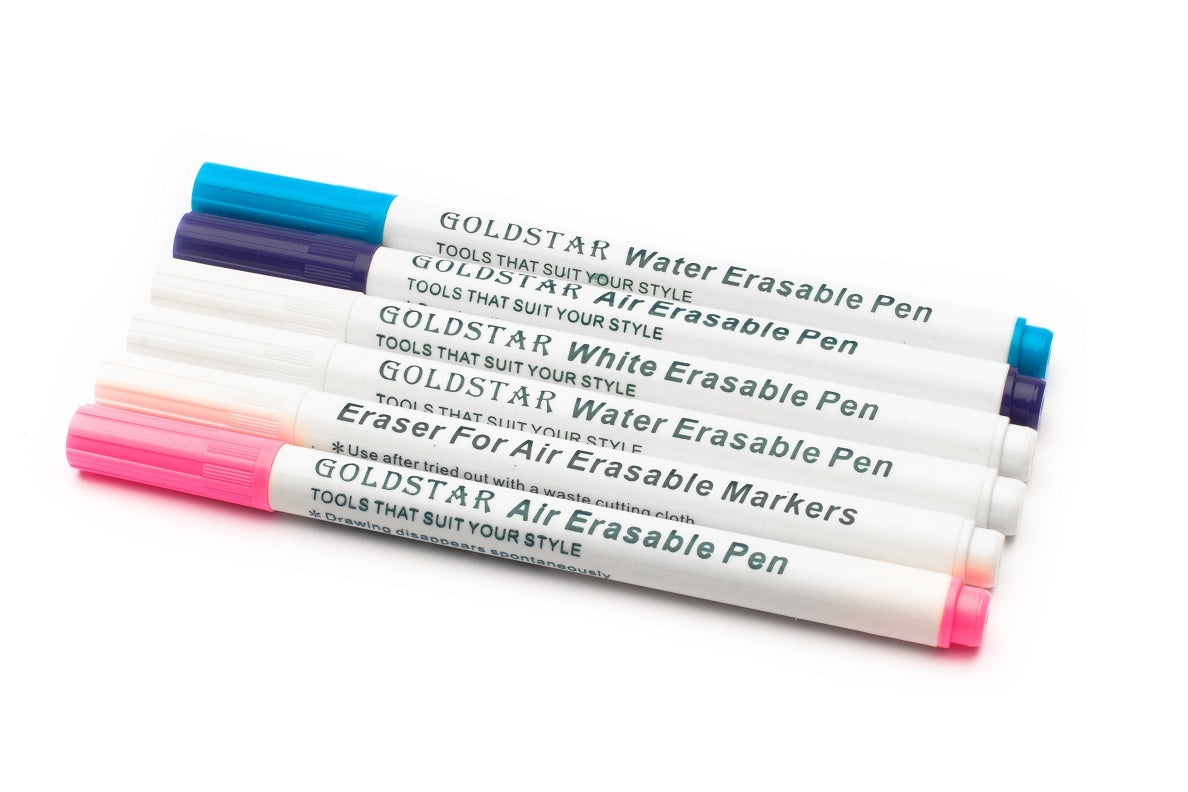 Air/Water Erasable & disappearing Fabric,textile,grommet ink markers, pack of 6