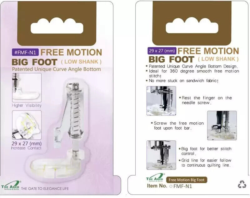 Free Motion Big Foot (Low Shank) Presser Foot (FMF-N1) for Singer Brother Janome