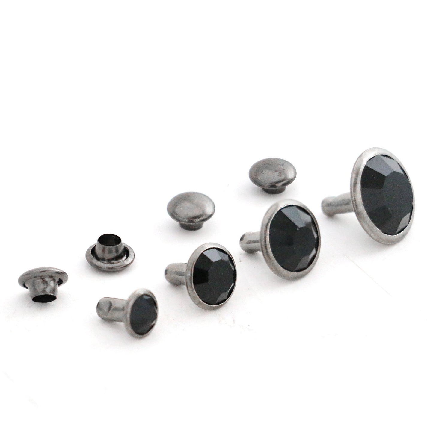 Rhinestone Rivets - Hematite 2 pc set,Available in the following sizes in Gun-M