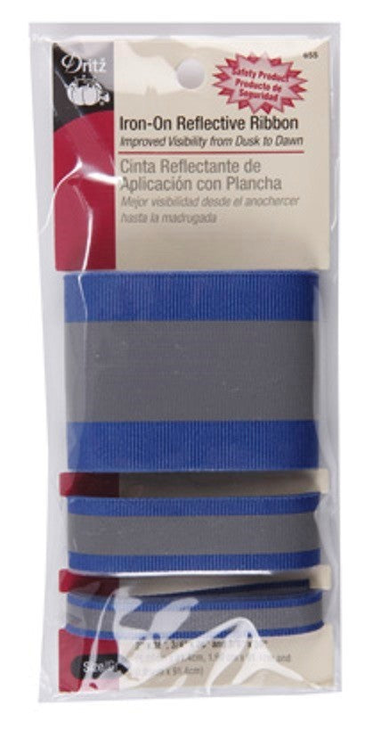 BLUE Reflective Ribbon Dritz Iron-On Reflective Ribbon -3 sizes- 1 yard each USA