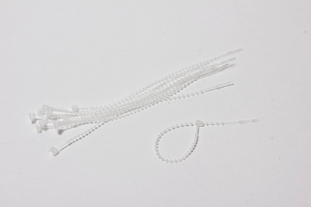 500 5" SECUR-A-TIE ADJUSTABLE BEADED LOOP TIE FASTENERS clear color no gun need