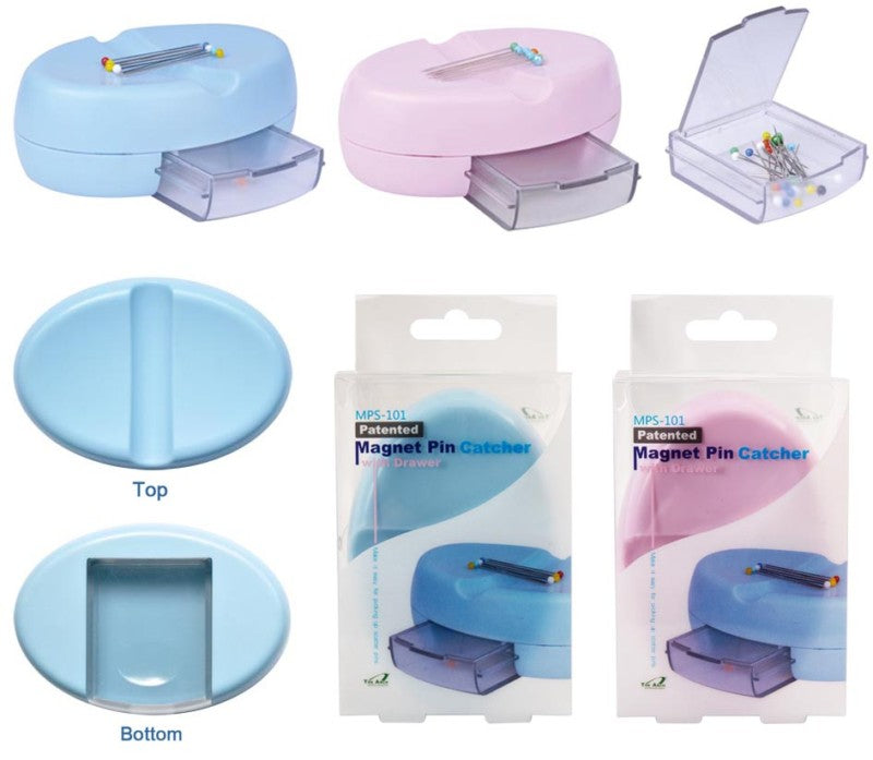 magnetic pin cushion, with 20 GLASS /drawer head pins,powerful magnet, usa ship