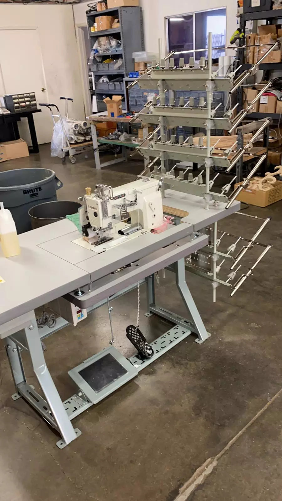 Kansai Special DFB-1412PQ 12-Needle Multi-Needle Industrial Sewing Machine  with Table, Stand, and High-Torque Servo Motor