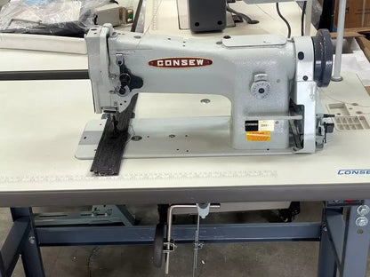 Consew 206RB-5 Triple Feed Heavy Duty Single Needle Drop Feed Lockstitch Upholstery Industrial Sewing Machine With Table and Servo Motor