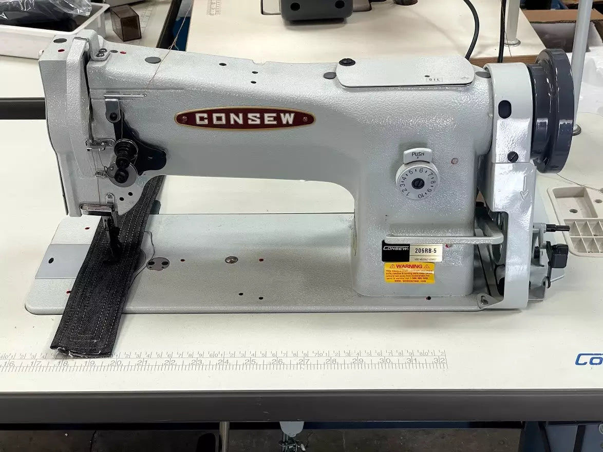 Consew 206RB-5 Triple Feed Heavy Duty Single Needle Drop Feed Lockstitch Upholstery Industrial Sewing Machine With Table and Servo Motor
