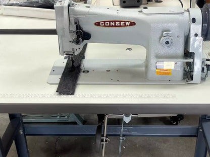 Consew 206RB-5 Triple Feed Heavy Duty Single Needle Drop Feed Lockstitch Upholstery Industrial Sewing Machine With Table and Servo Motor