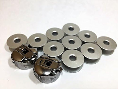 2 BOBBIN CASE(52237) & 10 ALUMINUM BOBBIN FOR JUKI INDUSTRIAL SEWING MACHINE
