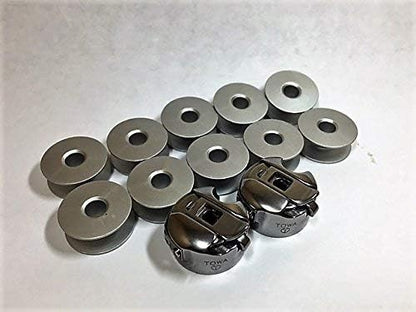 2 BOBBIN CASE(52237) & 10 ALUMINUM BOBBIN FOR JUKI INDUSTRIAL SEWING MACHINE