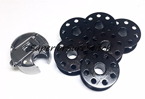 SuperiorSureStitch Industrial Single Needle Sewing Machine Bobbin Case No Back-Lash #52237NBL & 6 Bobbins #270010 Set for Juki, Consew, Singer, Brother