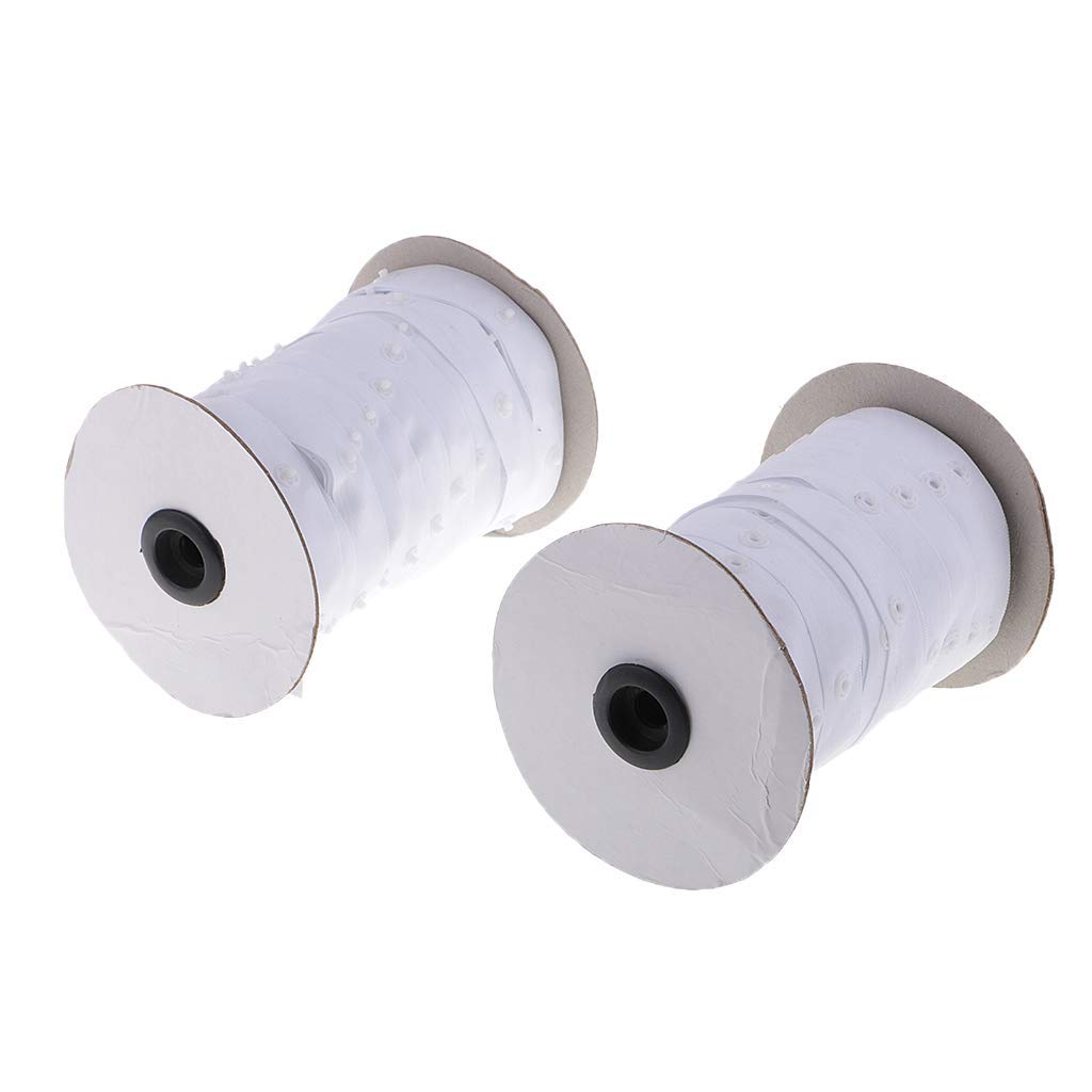 2 Rolls Sewing Snap Fastener Tape Snap Polyester Ribbon Fasteners for Sewing - White