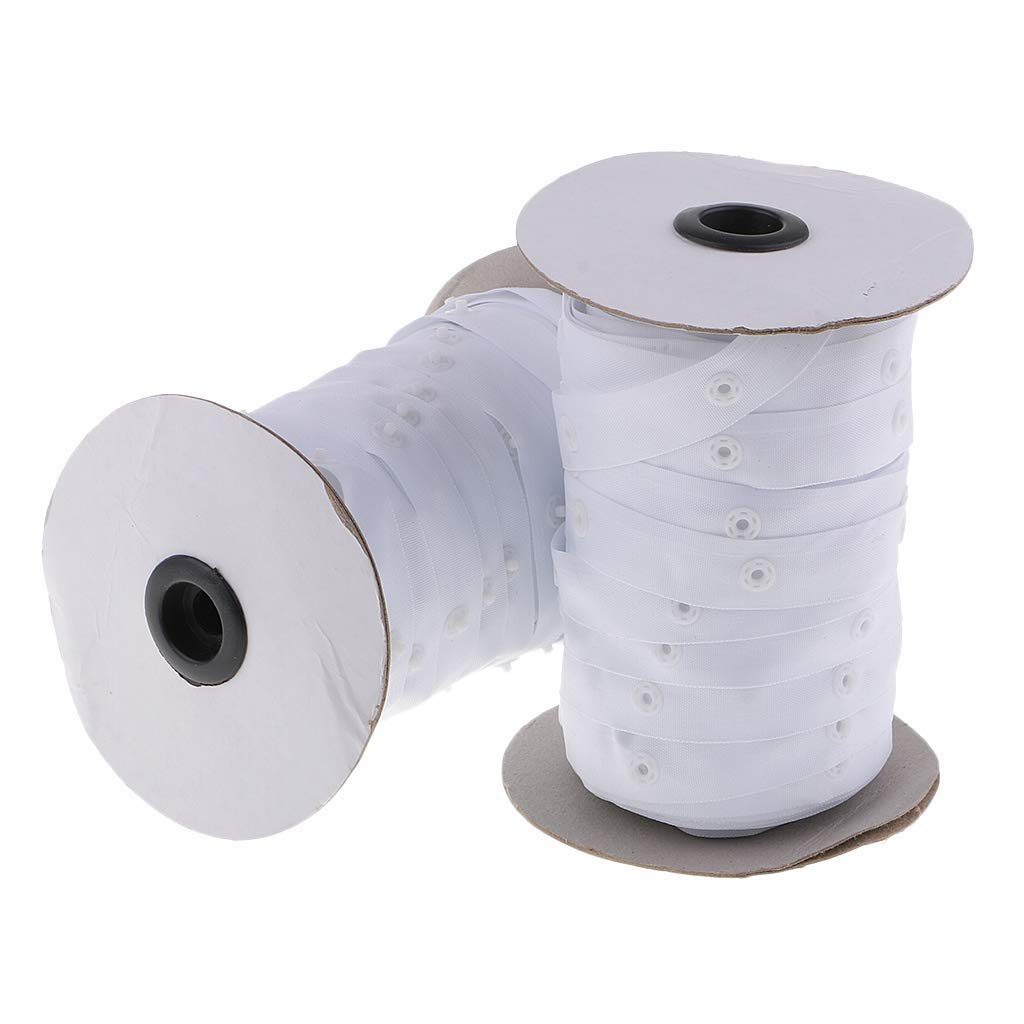 2 Rolls Sewing Snap Fastener Tape Snap Polyester Ribbon Fasteners for Sewing - White