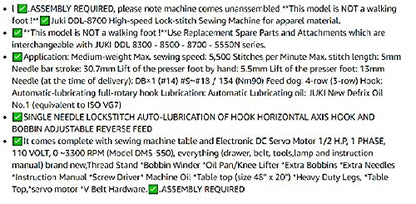 Juki DDL8700 LockStitch Industrial Sewing Machine,Table,Servo Motor,Lamp. Not Assembled