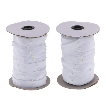2 Rolls Sewing Snap Fastener Tape Snap Polyester Ribbon Fasteners for Sewing - White