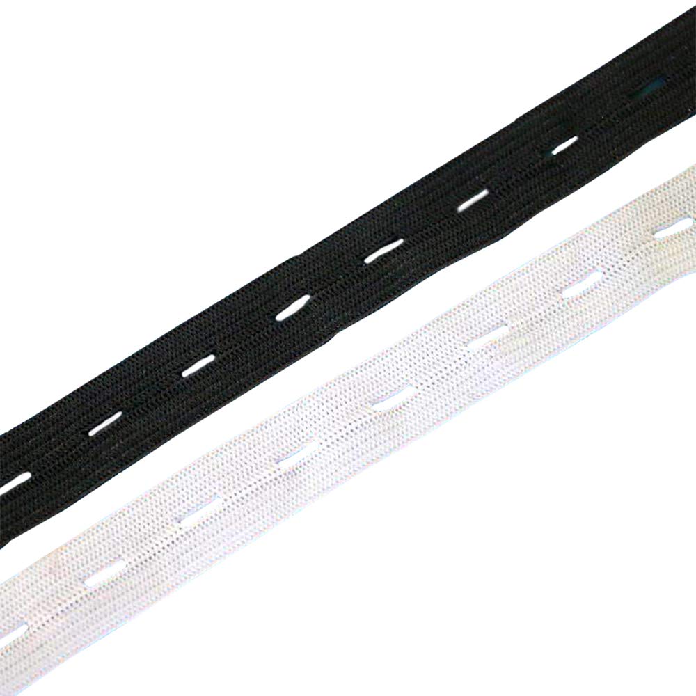 Leekayer Braided Elastic Roll - 5/8 in. x 30 ft., Round Spool, Polyester Elastic Spool with Button Holes, 20 Sewing Buttons, Black and White Fabric