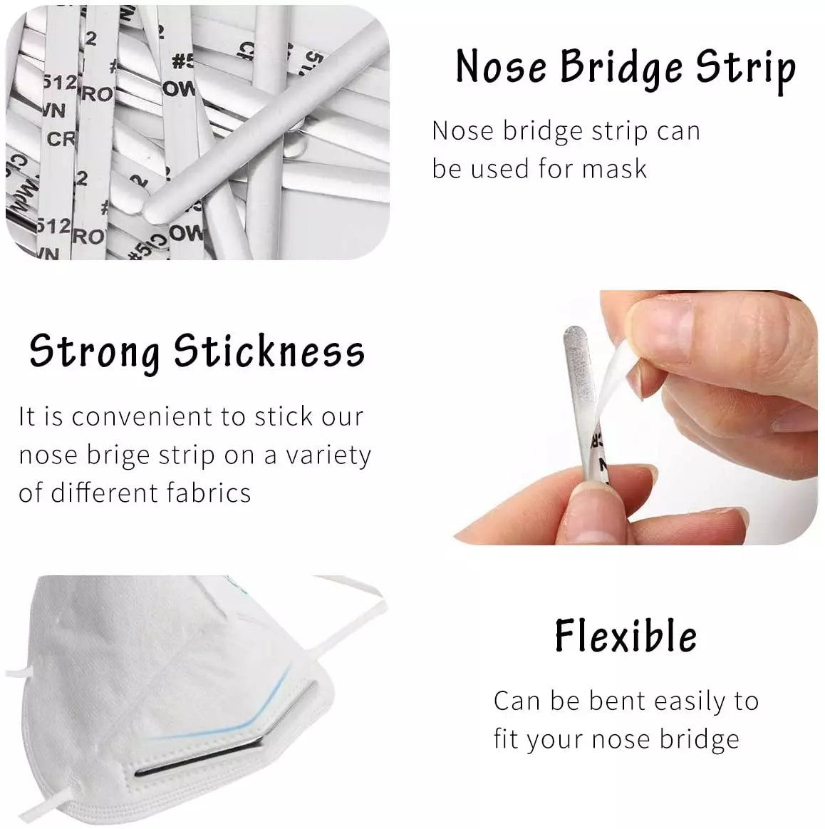 Adhesive Aluminum Nose Bridge Strips for Face Mask (100 Pack)