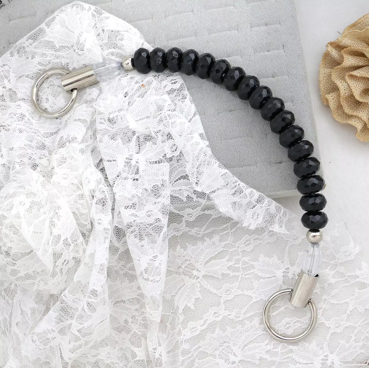 Purse Handle - Beaded Black 15"