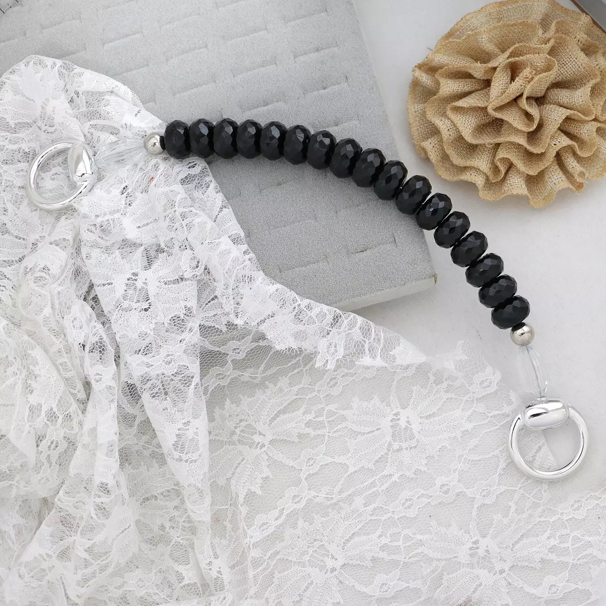 Purse Handle - Beaded Black 14"