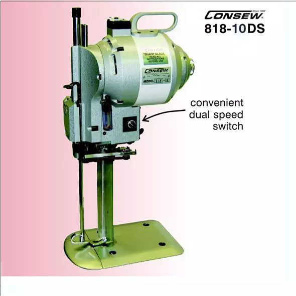 Consew 818-10DS Straight Knife Cloth Cutting Machine with Automatic Abrasive Belts Sharpener With Table and Servo Motor