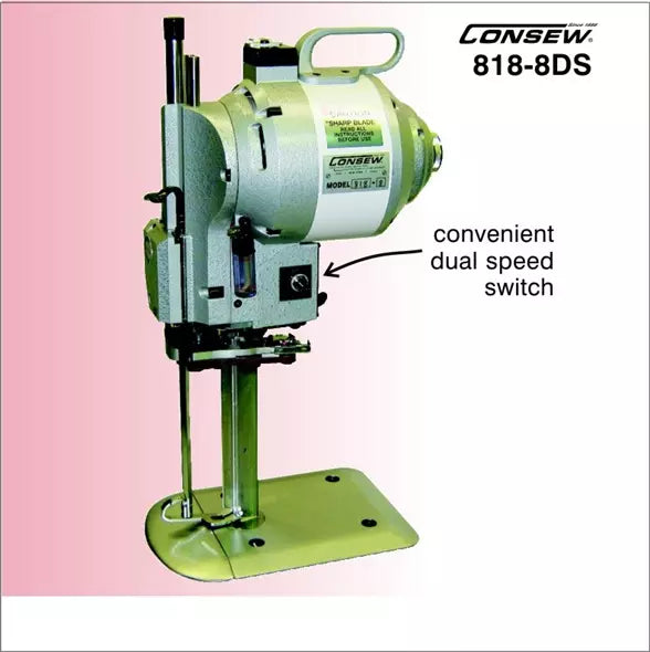 Consew 818-8DS-Straight Knife Cloth Cutting Machine with Automatic Abrasive Belts Sharpener With Table and Servo Motor